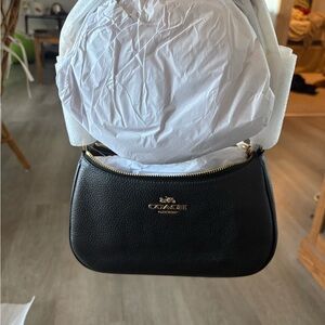 Coach Black and Gold Teri Leather Shoulder Bag